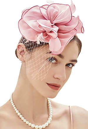 Nude Pink, One Size Cocktail Tea Party Fascinator Hat for Women Mesh Feathers Hair Clip Headwear with Veil Flower Bridal Hats for Girls 