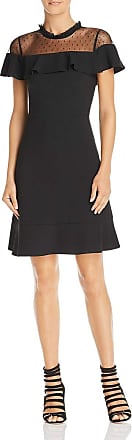 Nanette Lepore Womens Ss Dress W/Mesh Yoke & Flounce Nkln, Very Black, 12