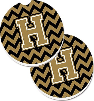 multicolor Large Caroline's Treasures CJ1050-XCARC Letter X Chevron Black and Gold Set of 2 Cup Holder Car Coasters 