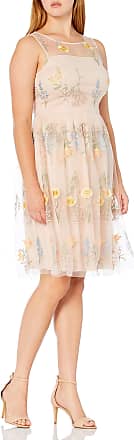 Jessica Howard Womens Illusion Neck Dress with Embroidery, Peach, 10