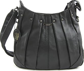 Ladies Lorenz Genuine Real Leather Cross Body Medium Shoulder Bag Handbag Black 