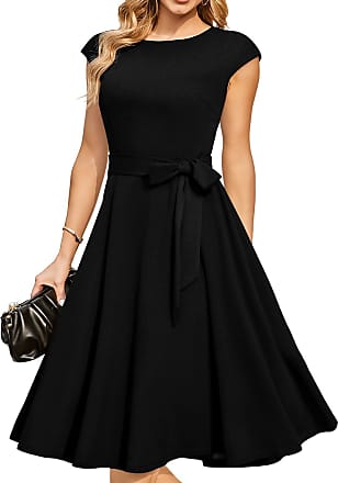 Moyabo Women's Tie Neck Vintage Ruffle Sleeveless A Line Swing Casual Cocktail Party Dresses 