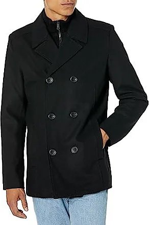 Wool Blend Pea Coat in Black - Men