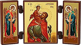 Christliche Holz Ikone 16x12,5cm handgefertigt 37038 NKlaus Heiliger Georg auf Pferd 