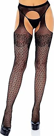 Leg Avenue Women's Lace Top Fishnet Stockings with Attached Garter Belt