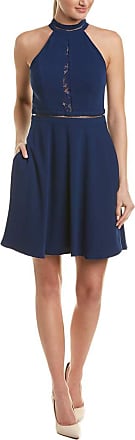 Aidan Mattox Womens Crepe and lace Mockneck Halter Cocktail Dress, Navy, 6