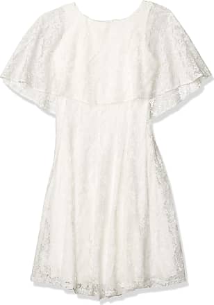 Gabby Skye Womens Round Neck Short Sleeve Cape Fit and Flare Dress, Ivory, 14