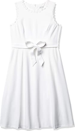 Calvin Klein Womens Sleeveless Midi Dress with Floral Trim, White, 6