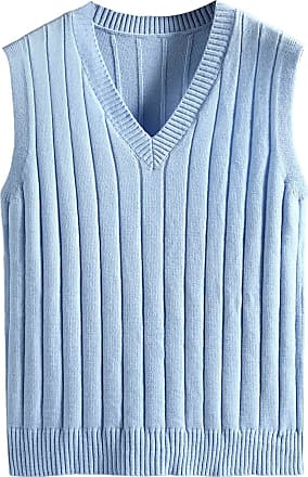 Romwe Men's Sleeveless V Neck Relax Fit Uniform Knitwear Pullover Sweater Vest 