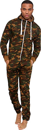 Mens Unisex Onesie Full Camouflage Camo 2 Army Print Zip Up All In One Hooded Army Jumpsuit Playsuit Brushed Fleece Inside