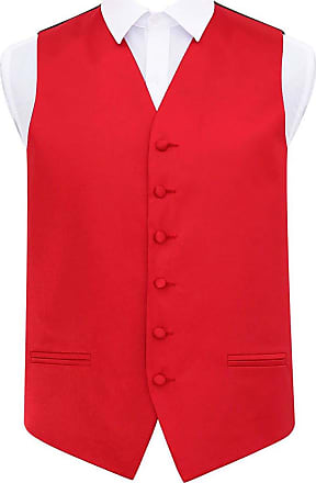 DQT Satin Plain Solid Red Mens Wedding Waistcoat & Tie Set S-5XL 