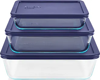 Pyrex (4) 7210 3-Cup Glass Storage Dishes and (4) 7210-PC Muddy Aqua Plastic Lids, Blue