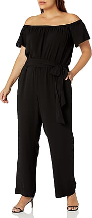 Tahari by ASL Womens Plus Size Cold Shoulder Pebble Crepe Jumpsuit, Black, 16W