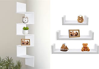 Fashion Modern Art White Wooden Wall Shelf Display Hanging Rack Storage_ODUS 
