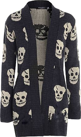 GirlzWalk Women's Ladies Knitted Skull Pattern Print Long Sleeve Open Cardigan 