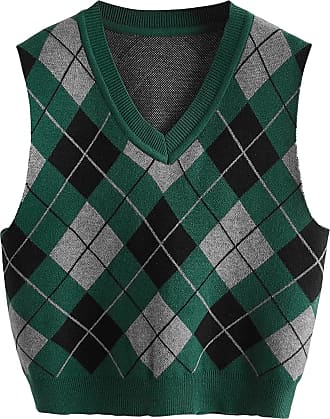 Romwe Girl's V Neck Sweater Vest Cable Knit Solid Color Uniform Vest 