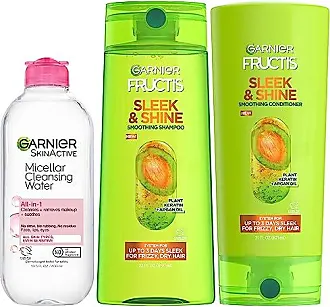 Garnier Fructis Sleek & Shine Shampoo, Conditioner + Anti-Frizz Serum Set  for Frizzy, Dry Hair, Argan Oil (3 Items), 1 Kit (Packaging May Vary)