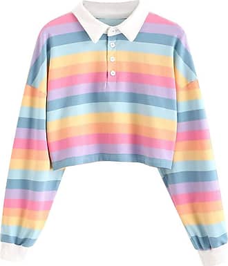 SoonerQuicker Long Sleeve Crop Tops for Women Stripe Top Pullover Sweatshirts for Teenage Girls Blouse Fashion Casual