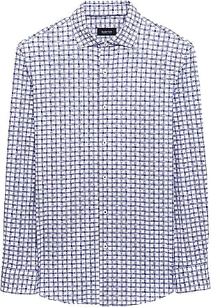 Navy Bugatchi Men's Soft Seersucker Cotton Fitted Pointed Collar Shirt L 