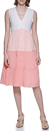 Calvin Klein Womens Sleeveless Dress with Side Pleated Ruffle, Blossom/NECTER/Peach, 14