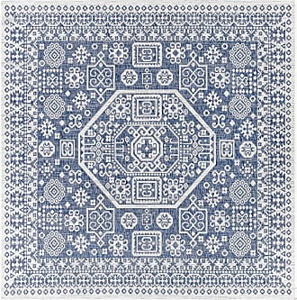 Golden Lines on Indigo Background Intricate Scrollwork Design Woven Tapestry Wall Art Hanging 100% Cotton USA Size 79x53 Porte Azur 