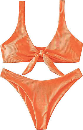 1PCS Swimming Trunks LSCOFFEE Ladies Orange Stripe Print Gini Swimsuit Women Boho Stripes Halter Push Up Bandeau Bikini Set Two Piece Swimsuits 1PCS Swimsuit 