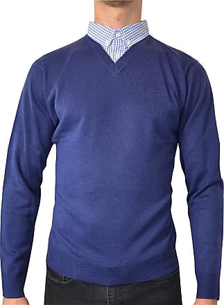 Pierre Cardin Mens Smart Business Winter New Season V-Neck Knitted Jumper Mock Shirt Collar Size Small Sky Blue