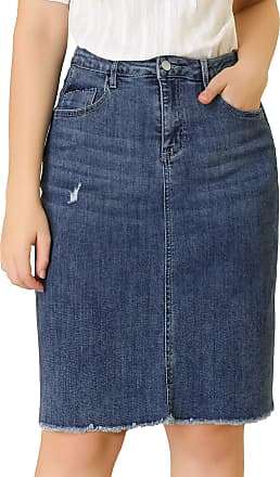 AmeriMark Womens Denim Button-Front Skirt Cotton Midi Skirt w/Elastic Waist Light Denim 24 