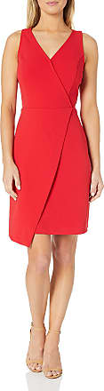 Nanette Lepore Womens V Neck with Front Wrap and Asymmetrical Hem Unlined Fitted Dress, Crimson Ruby, 14