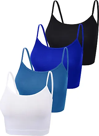 4 Pack Cropped Tank Tops for Women, Spaghetti Strap Crop Top Basic Sports  Crop Cami Half Camisoles for Teen Girls (Black, Light Blue, Pink, White, L)
