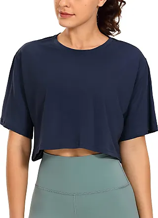cRZ YOgA Womens Pima cotton Workout crop Tops Short Sleeve Yoga Shirts  casual Athletic Running T-Shirts Slate Blue X-Large