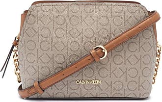 Calvin Klein Fay Linear Monogram Signature Logo Crossbody Bag - Taupe