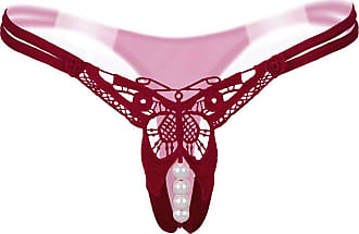 Women's Crotchless Pearl Underwear G-String Satin Panties Thongs Lace LI 