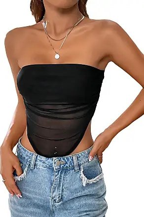  Floerns Women's 2 Piece Outfit Bandeau Crop Tube Top and Wide  Leg Pants Set Black XS : Clothing, Shoes & Jewelry