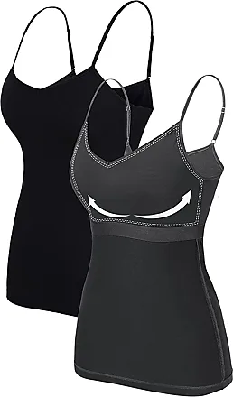 Women's Cotton Camisole with Shelf Bra Adjustable Spaghetti Strap Tank Top  Cami Tanks, White/Black 2 Pack, XL 