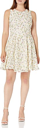 Gabby Skye Womens Floral Printed Lace Fit and Flare Dress, Cream Multi, 12