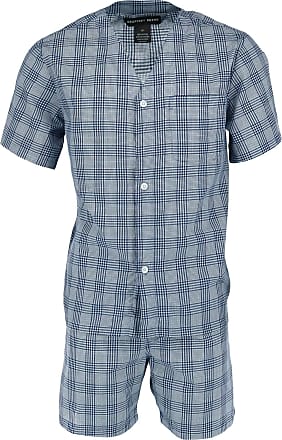 Geoffrey Beene Mens Broadcloth Short Sleeve Pajama Set, Navy/White Check, X-Large