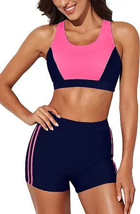 Womens Athletic Two Piece Swimsuits Tummy Control Swimsuit for Women Bathing  Suits with Sporty Shorts, Blue Pink, 6-8 : : Clothing, Shoes &  Accessories