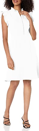 Nanette Lepore womens Ruffle Cap Sleeve Shirt With Front Button Placket Closure and Ruffle Detail at the Neck Dress, Cannoli Cream, 2 US