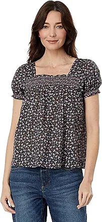 LUCKY BRAND Womens Ivory Printed Short Sleeve V Neck Peasant Top