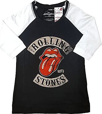 The Rolling Stones Langue Usée Femme T-Shirt Manches Longues Noir Large 