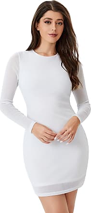 Floerns Womens Long Sleeve Basic Party Sheer Mesh Glitter Bodycon Mini Dress White S