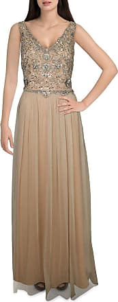 Adrianna Papell Womens Beaded Sleeveless v Neck Bodice with Soft Tulle Skirt, Silver/Nude, 2