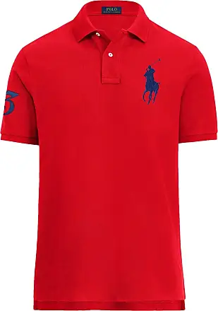 Polo Ralph Lauren Men White & Red Custom Slim-Fit Striped Polo Collar  T-shirt