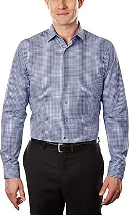 Kenneth Cole Reaction Unlisted Mens Slim Fit Check Spread Collar Dress Shirt, Medium Blue, 16-16.5 Neck 36-37 Sleeve