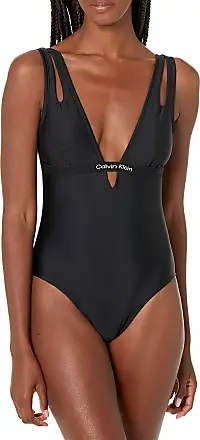 Calvin Klein Women's Standard Logo Elastic Straps Low-Cut Back Removable  Soft Cups One Piece, Black at  Women's Clothing store