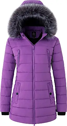  Women's Winter Coat Fuzzy Trim Hooded Zipper Puffer Coat Coat  for Women (Color : Violet Purple, Size : Medium) : Clothing, Shoes & Jewelry