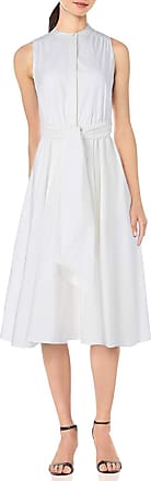 Calvin Klein Womens Sleeveless Midi Shirt Dress with Full Pleated Skirt, White, 14
