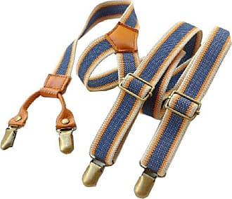 Enwis Casual Style Blue Striped Suspenders Braces Adjustable 6 Clips Clip-on Width 0.98 Elastic