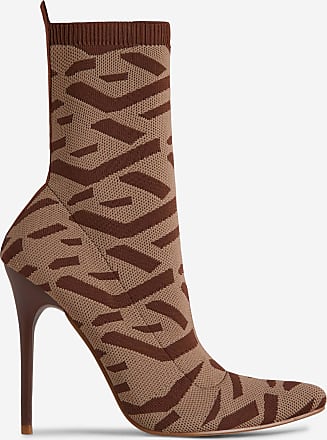 EGO Ricochet Pointed Toe Ankle Sock Boot In Brown Printed Knit, Nude